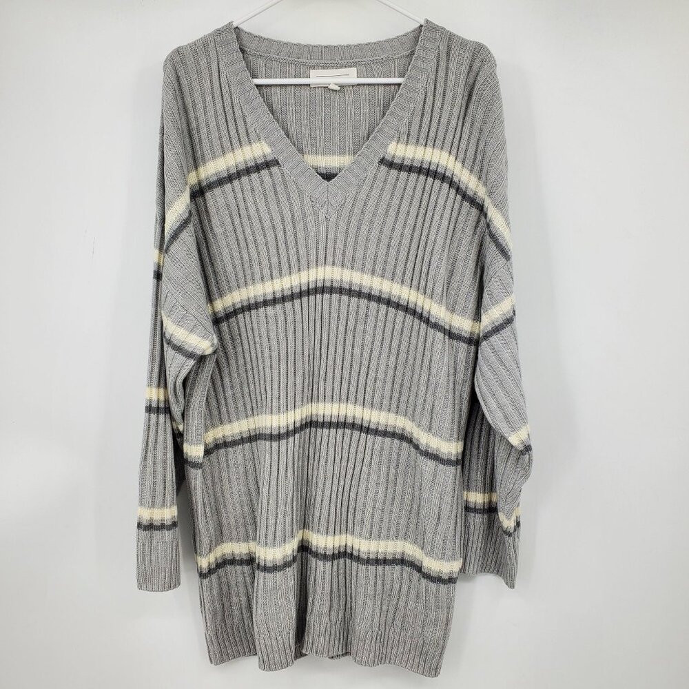 Oak + Meadow‎ V Neck Grey Stripe Ribbed Tunic Pullover Sweater Size 3X